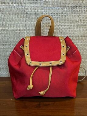 VTG 2000s Sydney Love Red Nylon Canvas Grommet Backpack Polka Dot Lining